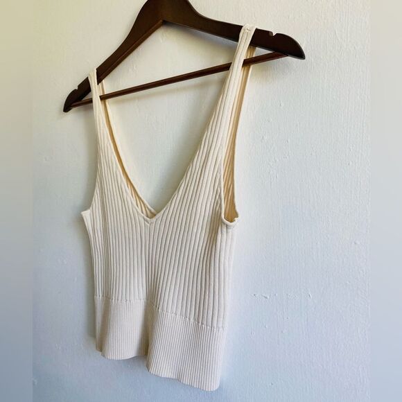 Line & Dot Cream Ribbed Tank Top - Picture 2 of 4
